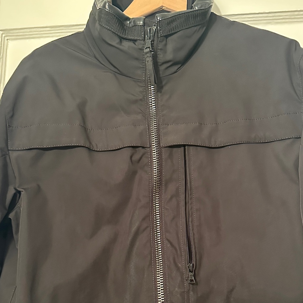 Elie Tahari Men's Black Nylon Jacket with leather trim